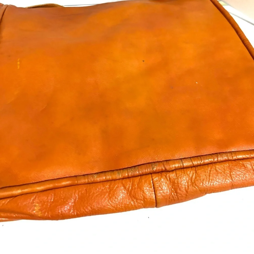 Vintage unisex Orange Leather Messenger Bag